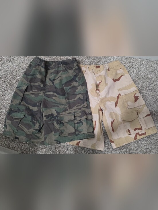 Pants - Women's Camo Cargo Shorts - Green Camo And Beige Camo - 2 Pair